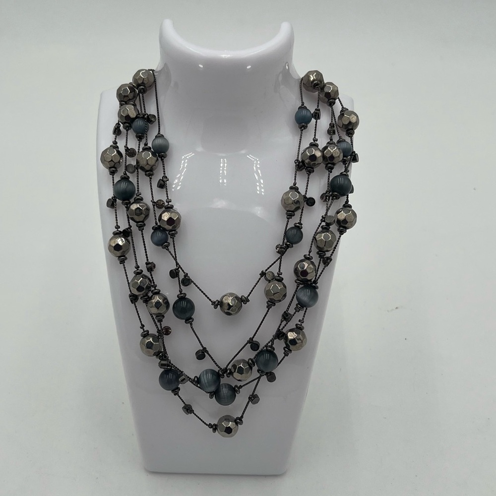 Elegant Multi-Strand Black and Silver Necklace